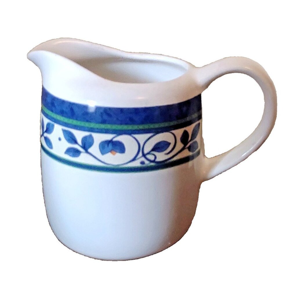 Pfaltzgraff Orleans Creamer Blue Floral Gray Stoneware 7-024 French Country VTG